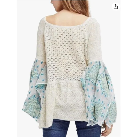 Free People Pointelle Breeze Knit Sweater Bell Sleeves Size Small - Picture 2 of 9